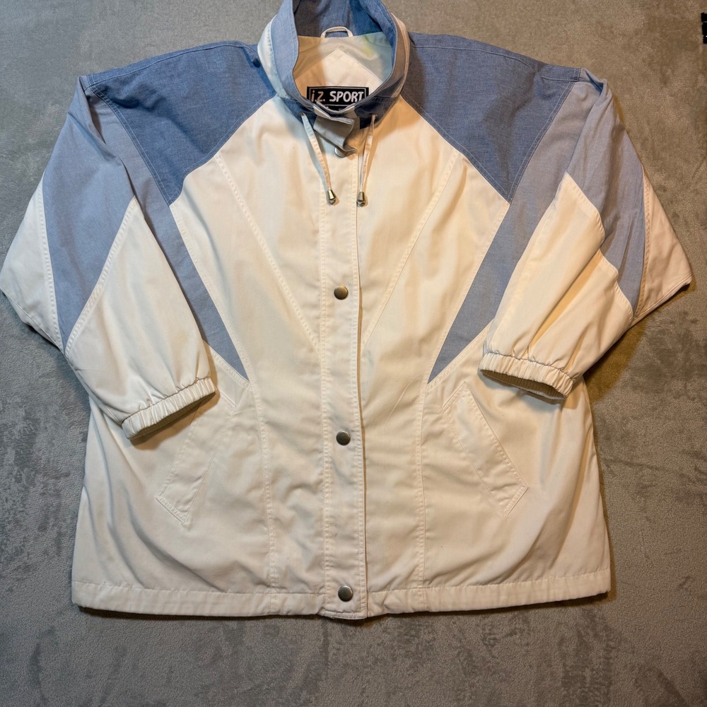 Vintage Colorblock Windbreaker Jacket White Blue Retro 90s Sporty Plus Size 22